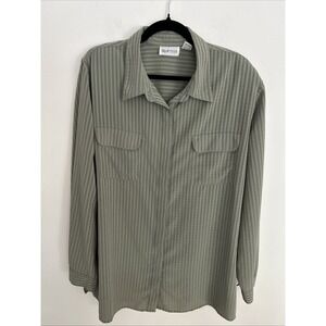 Apparenza 3X Women's Long Sleeve Button-Down Shoulder Pads Blouse Olive Green